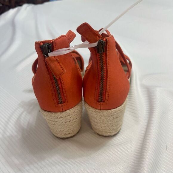 Eileen Fisher Wanda Wedge Strappy Sandals Orange Leather Zip Back Size 6 New - Picture 3 of 9